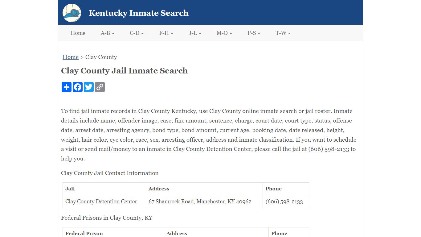 Clay County Jail Inmate Search